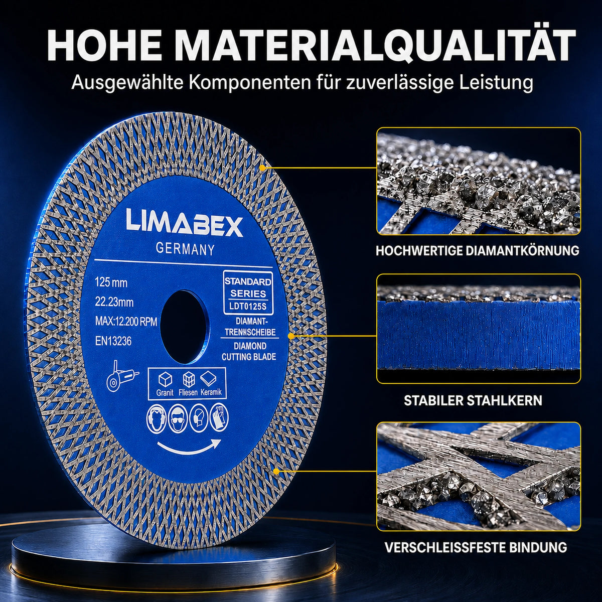 Diamanttrennscheibe 125 mm Fliesen Keramik Naturstein X-Mesh Turbo 22,23 mm material