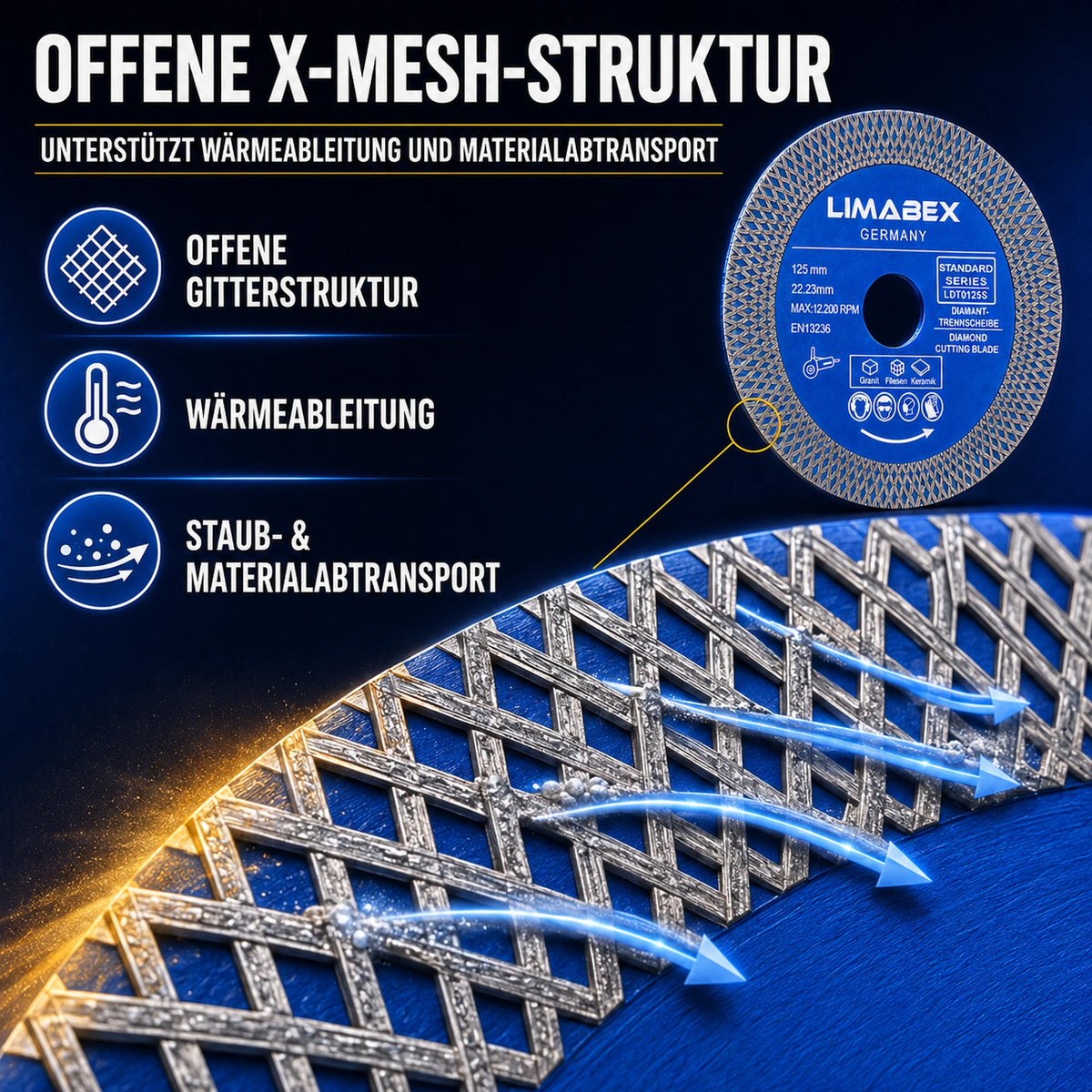 Diamanttrennscheibe 125 mm Fliesen Keramik Naturstein X-Mesh Turbo 22,23 mm struktur