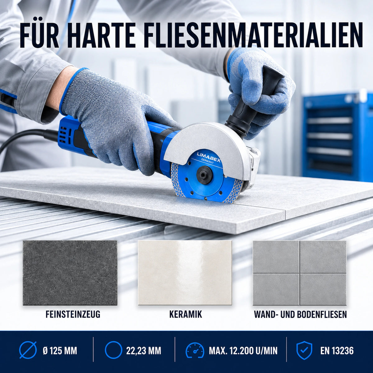 Diamanttrennscheibe 125 mm Feinsteinzeug Fliesen Keramik Turbo Mesh materialen