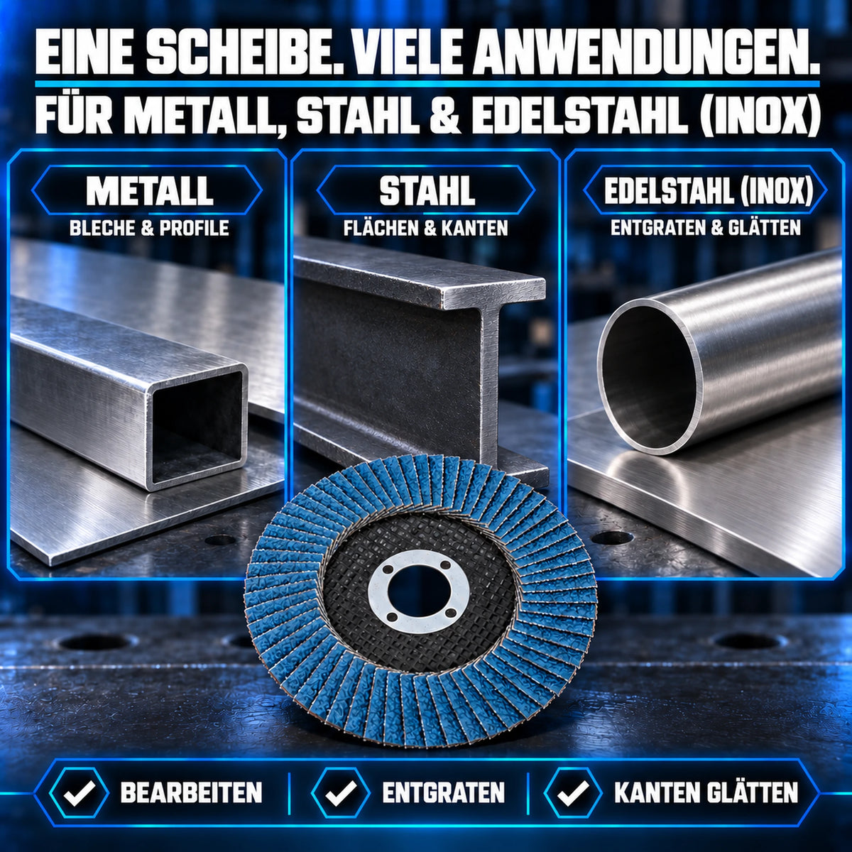 Fächerscheiben 125 mm Metall Stahl Edelstahl INOX Lamellenscheiben Vielseitig