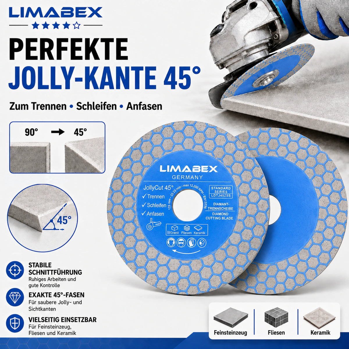 Jolly Cut Diamanttrennscheibe 125 mm Fliesen Keramik Schleifen 3in1