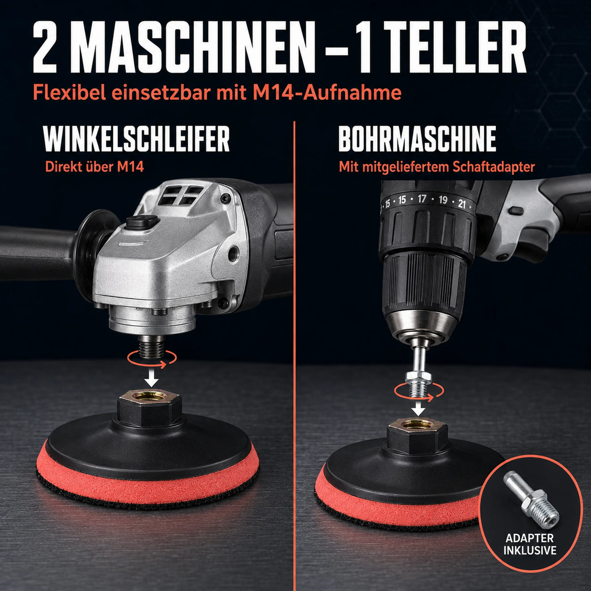 Klett Schleifteller  Bohrmaschine Winkelschleifer Stützteller M14 Adapter 2 maschinen