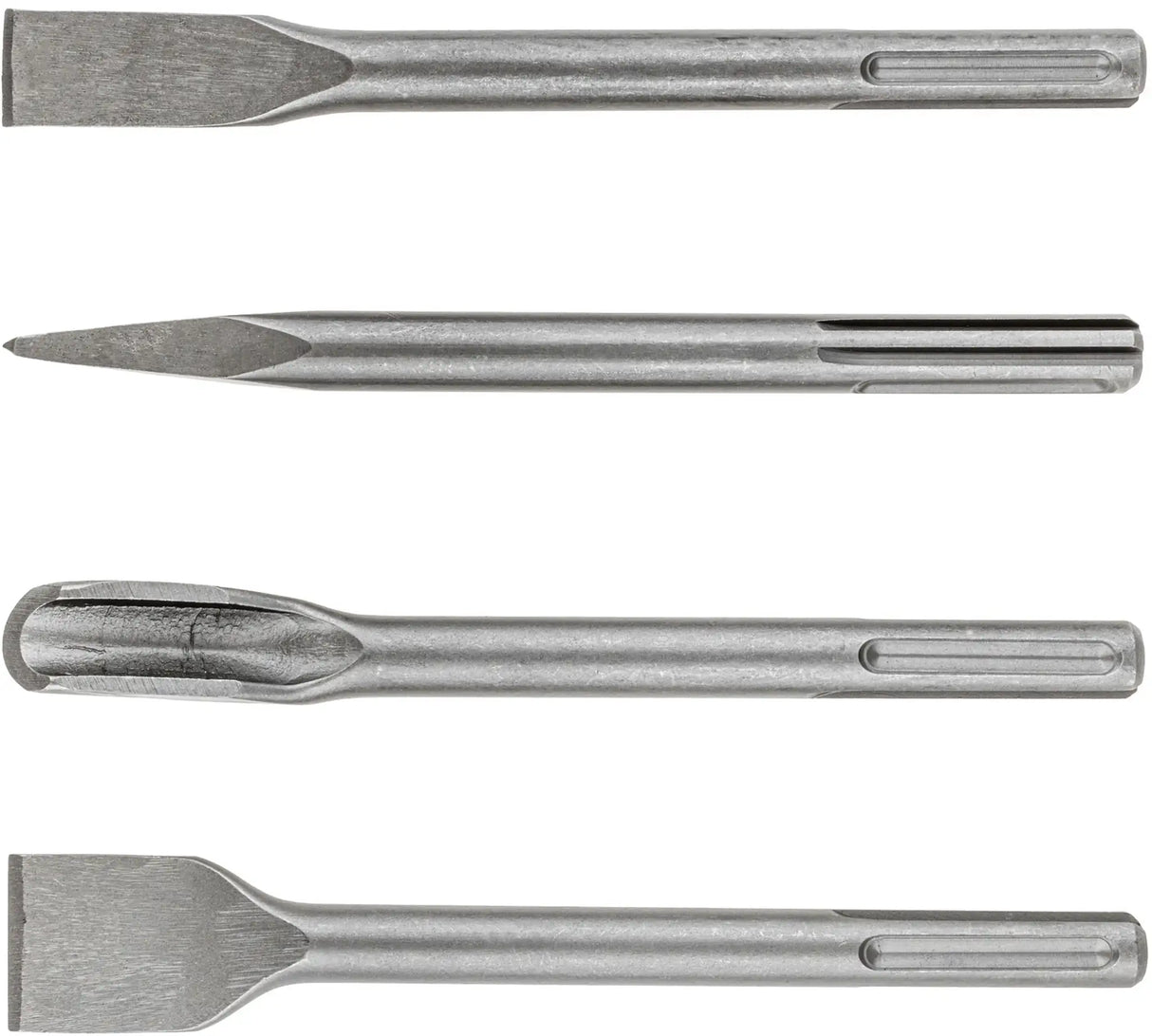 SDS Max Meißel 250 mm Set 4 Stück Kanal Spitz Flach Breit Spatmeißel