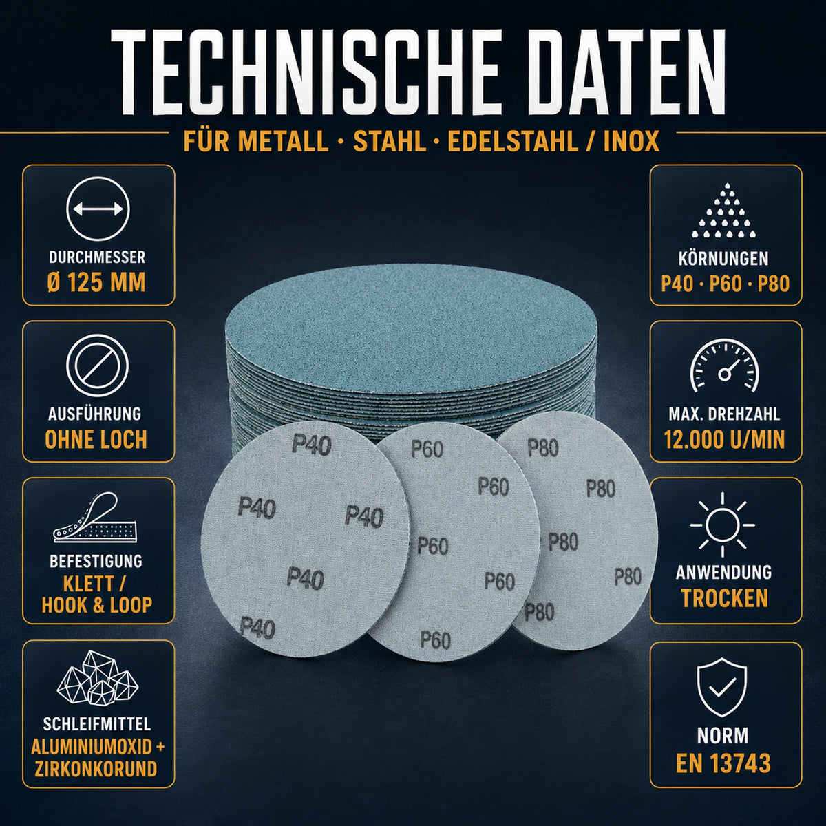 PRO Klett Schleifscheiben 125 Ohne Loch Metall Stahl Edelstahl Zirkon daten