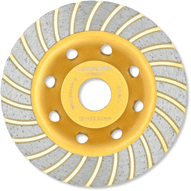 LIMABEX Turbo-Diamantschleiftopf 125 Mm Mit 22,23 Mm Bohrung – Für Beton, Estrich & Stein, Gleichmäßiges Schleifergebnis LIMABEX Turbo-Diamantschleiftopf 125 Mm Mit 22,23 Mm Bohrung – Für Beton, Estrich & Stein, Gleichmäßiges Schleifergebnis