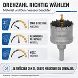 TCT Lochsäge Set PRO 22–65 mm für Metall Edelstahl Holz Aluminium Set drehzahl