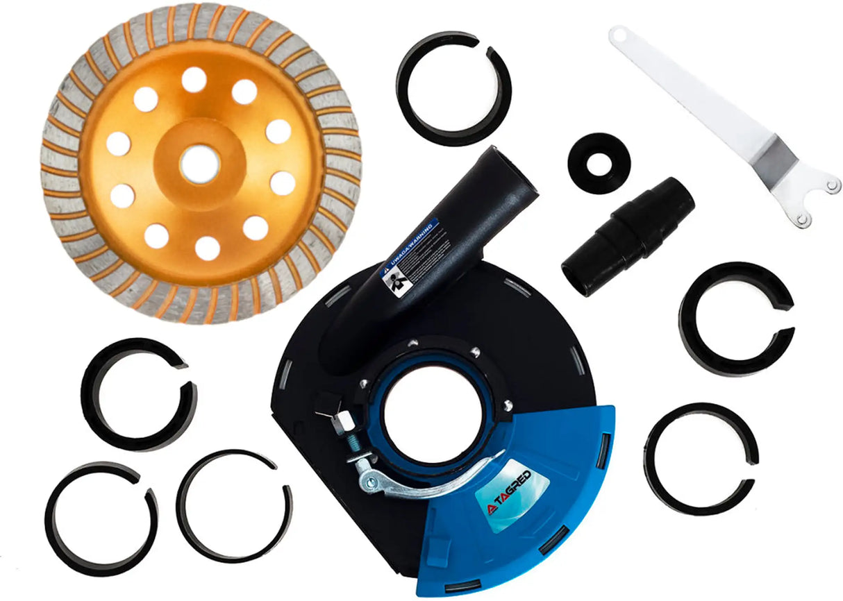 Absaughaube Winkelschleifer 230 + Diamantschleiftopf 180 Turbo Beton Granit Marmor Stein