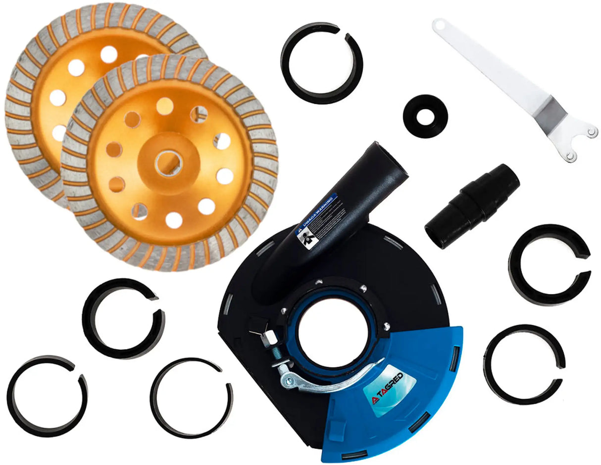 Absaughaube Winkelschleifer 180/230 + 2x Diamantschleiftopf 180 Turbo Set Stein Beton Granit Marmor