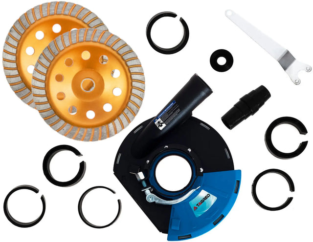 Absaughaube Winkelschleifer 180/230 + 2x Diamantschleiftopf 180 Turbo Set Stein Beton Granit Marmor