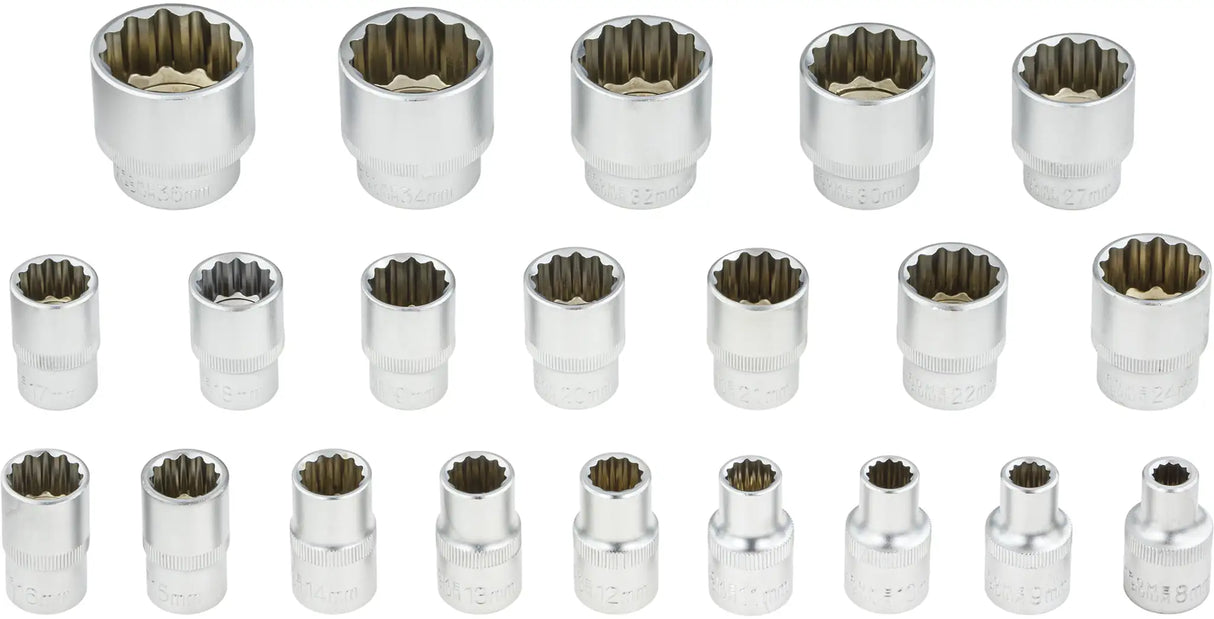 Steckschlüsselsatz 21-tlg. Vielzahn 1/2 Zoll – Spline-Nüsse CRV 8-36 mm für präzise Schraubverbindungen